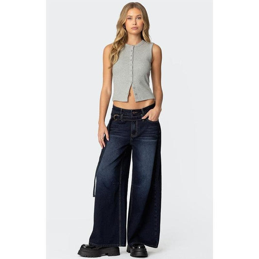 Edikted Women's Super Baggy Belted Low Rise Jeans