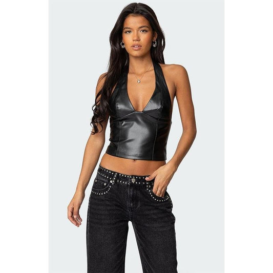 Edikted Women's Tana Faux Leather Halter Topstyle{n002}2