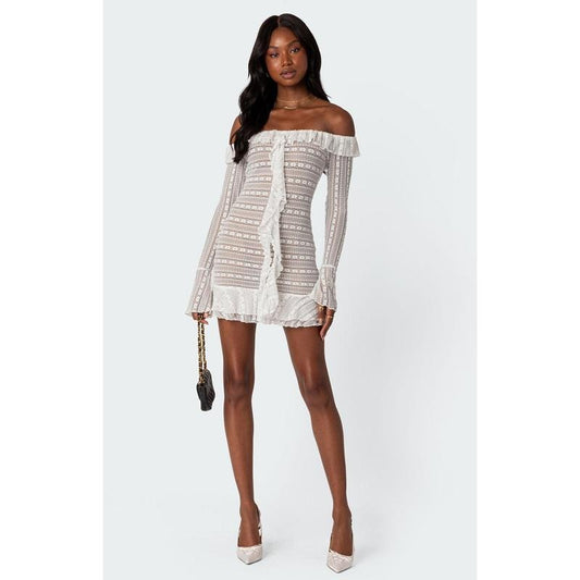 Edikted Women's Textured Sheer Lace Mini Dress
