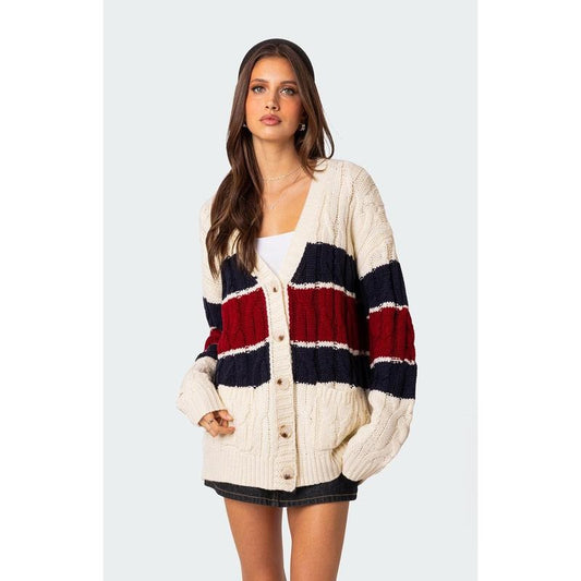 Edikted Women's Tinsley Oversized Cable Knit Cardigan