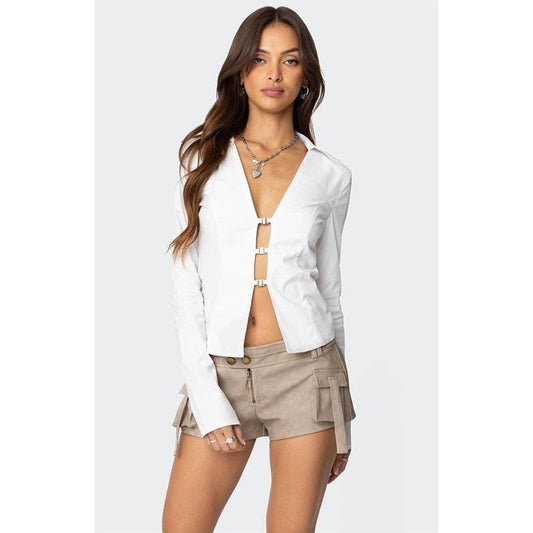 Edikted Women's Triple Buckle Collared Top