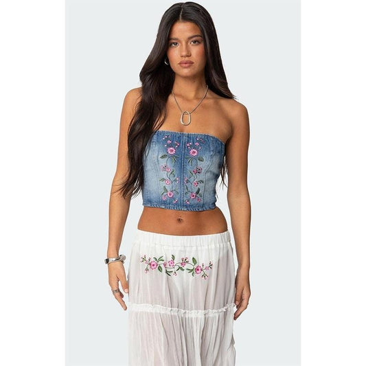 Edikted Women's Tula Embroidered Denim Corset