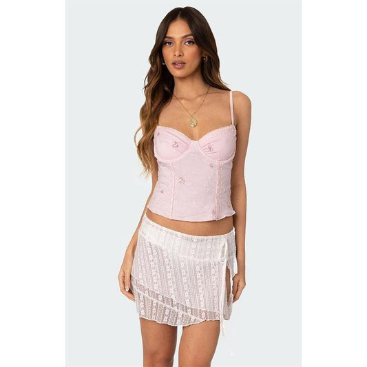 Edikted Women's Victoria Embroidered Mesh Bra Top