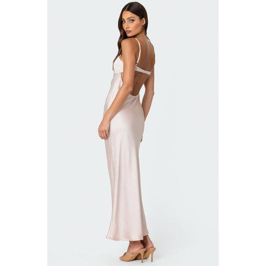 Edikted Women's Vienna Open Back Satin Maxi Dress