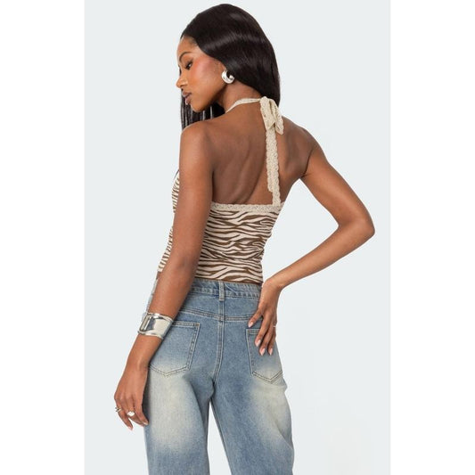 Edikted Women's Zebra Printed Halter Top