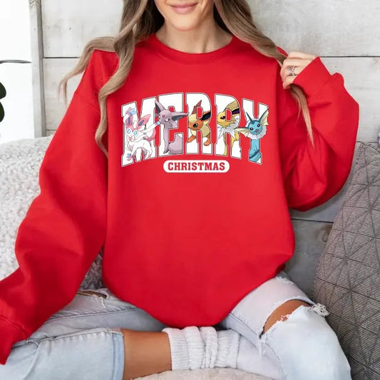 Eevee Evolutions Christmas Sweatshirt Hoodie, Pokemon Christmas Sweater, Eevee Xmas Sweater, Sylveon, umbreon, Espeon, Flareon Anime, Anime Sweatshirt, Cozy Gaming Apparel, Christmas Eevee Shirt, Eevee Evolutions Xmas Sweater, Pokemon Xmas Sweater
