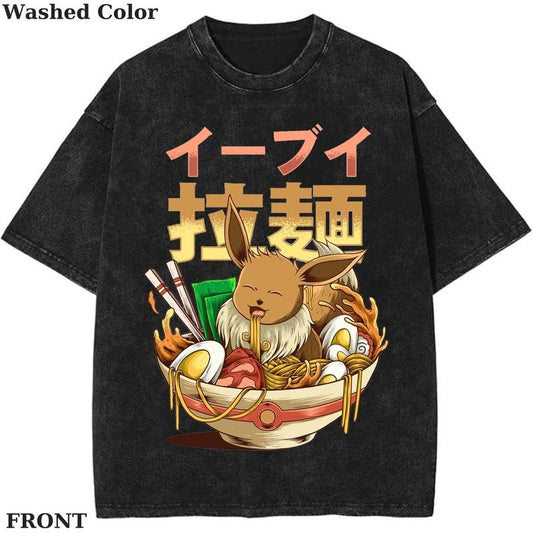 Eevee Ramen Pokemon Graphic T-Shirt, Pokemon T-Shirt, PKM Shirt, Anime Funny Shirt, Vintage Tee Streetwear Shortsleeve Printed Womenswear Top
