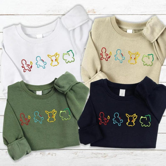 Embroidered 90s Pokemon T-Shirt Sweatshirt, Anime T-Shirt, Gift for Friend, Funny Video Game Sweater Cotton Fabric
