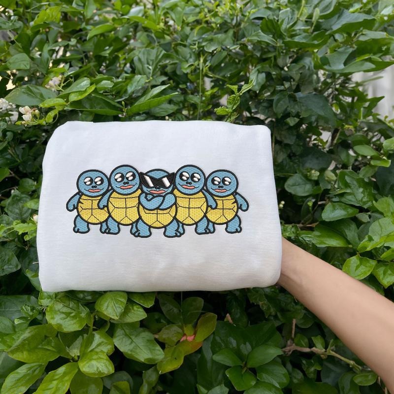 Embroidered Squirtle Squad 90s Pokemon Sweatshirt, Embroidered Anime Shirt, Anime T-Shirt, Embroidered Shirt, Embroidered Hoodie, Anime Tee, Anime Shirt, Embroidered Turtle Shirt
