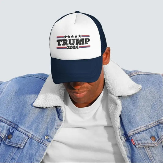 Embroidered Trump 2024 Foam Trucker Hat - Vintage Cotton Cap for Trump USA Campaignstyle{n002}2