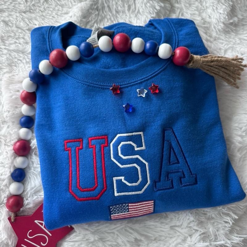 Embroidered USA Sweatshirt, July 4th Sweatshirt, Patriotic Sweatshirt