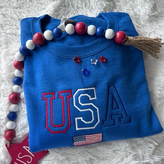 Embroidered USA Sweatshirt, July 4th Sweatshirt, Patriotic Sweatshirt