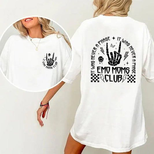 Emo Moms Club Shirt, Motherhood Rock Skeleton Printed T-shirt, Mama Shirt, Mom Life Shirt, Gifts For Mom, Soft Cotton Fabric Womenswear, Vintage Funny Skull Mom Tee, Daily Basic Outfits Comfort Fit, Rocking Mom Women Tops