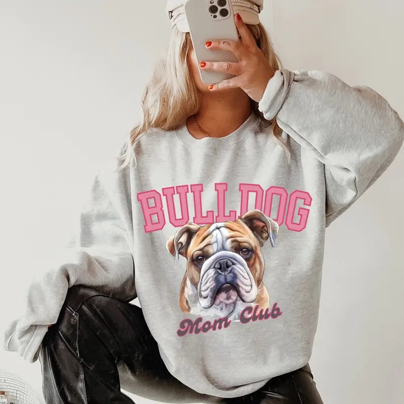 English Bulldog Mom Club Sweatshirt ~ Sweatshirt Unisex Apparel Relaxed Fit Printed in the USA Clothing Womenswear Casual...