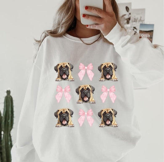 English Mastiff with Bows Sweatshirt ~ Sweatshirt Unisex Apparel Relaxed Fit Printed in the USA Clothing Womenswear Casual and Comfortable