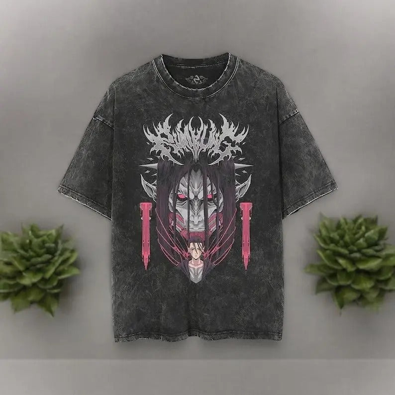 Eren Anime AOT Graphic T Shirt, Titan Anime Character Inspired Washed Shirt, Anime Manga Titan Vintage Men's Pump Cover T Shirt Classic Cotton