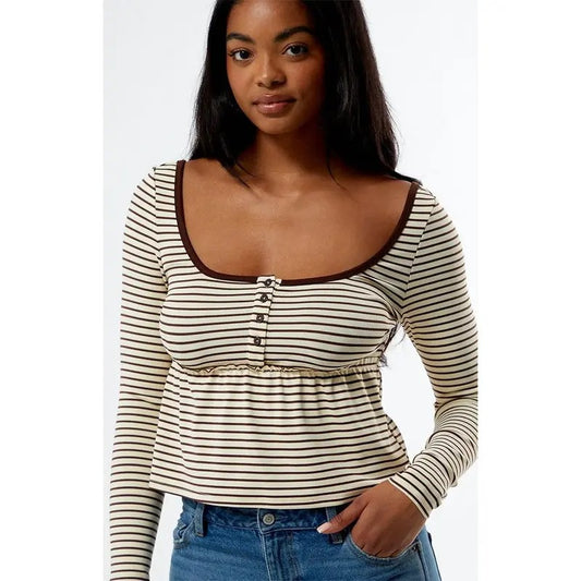 Est. PAC 1980 Women's Striped Long Sleeve Babydoll Top