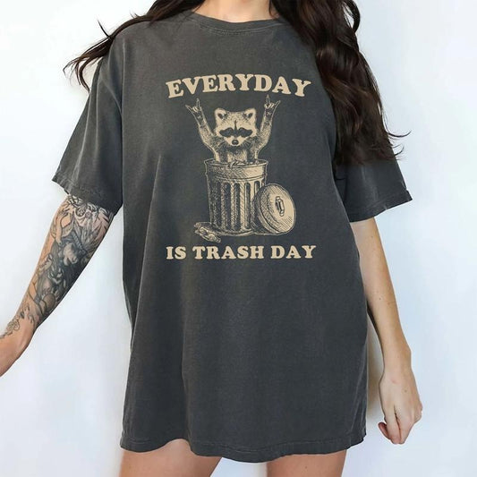 Everyday is Trash Day Shirt, Funny Raccoon Graphic Tee, Vintage Trashy Raccoon Meme Shirts, Retro Y2k Boho Aesthetic Raccoon Shirt, Trash Panda Tee, Sarcastic Shirt, Casual Women's Tops, Comfy Cotton Fabric Oversized Tee, Unisex Relaxed Fit Chic Style