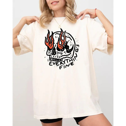 Everything's Fine, Skeleton, Fire, Halloween, Funny, Aesthetic, Meme Shirt, Women's Comfort Color Tee, Tshirt
