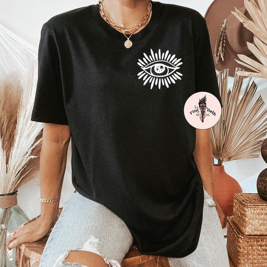 Evil Eye Tee, Witchy evil pocket tee, Evil Eye black shirt, Witchy eye tee, evil eye pocket shirt design, eye T-shirt