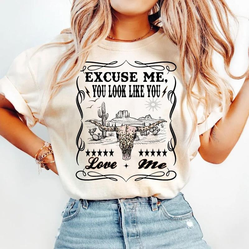 Excuse Me You Look Like You Love Me, Country Music Shirt, Whiskey Theme Graphic Tees, Retro Cowgirl, Trendy Western, Unisex Sweater Pullover Tee