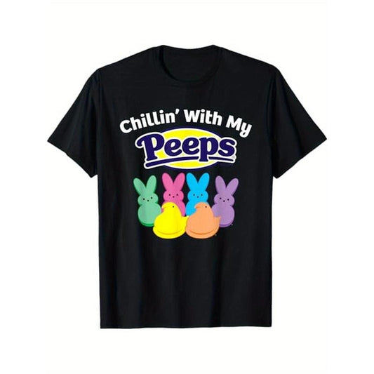 Extra Large Black Easter T-shirt - Classic Fit Round Neck, Cotton and Polyester, Short Sleeve, Animal Print, 100% Cotton, Suitable for Men, Women, Family and Friends, Plus Size made in usa