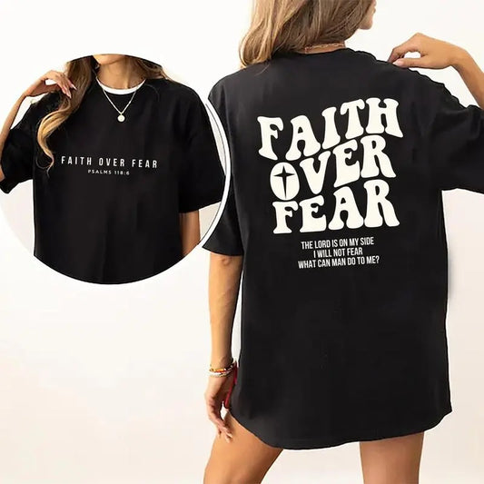 Faith Over Fear Christian Shirt, Christian Cotton Fabric Outfit, Christian Shirt Casual Style, Bible Verse Spiritual Tshirt, Christian Top For Women, Comfort Fit Womenswear Shirt