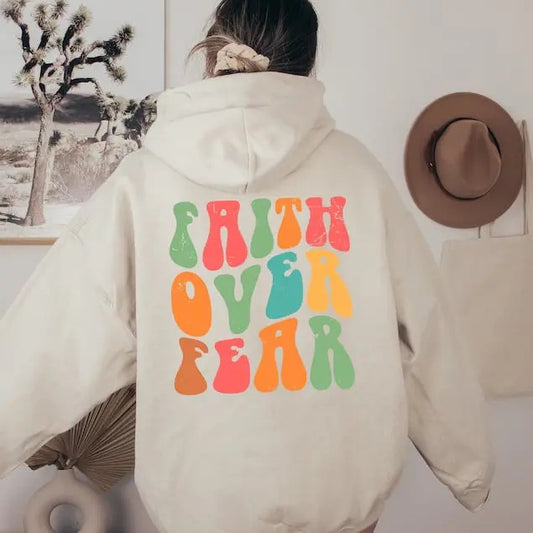 Faith Over Fear Hoodie, Christian Hoodies, Bible Verse Hoodie, Aesthetic Christian Hoodie, Trendy Oversized Faith Over Fear Hoodie