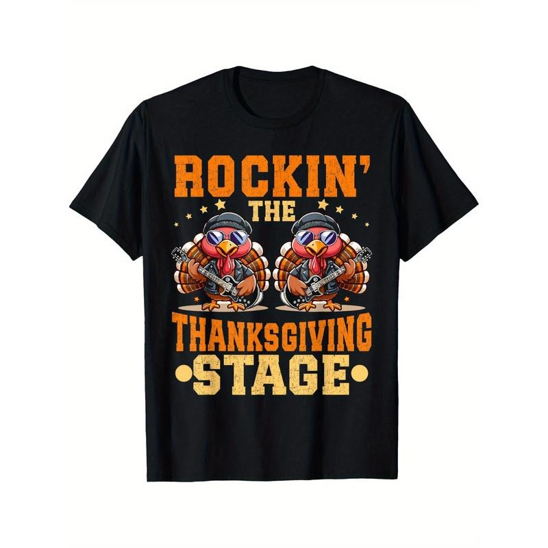 Fall Gobble Wobble Turkey Day Rockin' The Thanksgiving Stage T-Shirt T-Shirt 220g 10000 Links made in usa