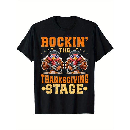 Fall Gobble Wobble Turkey Day Rockin' The Thanksgiving Stage T-Shirt T-Shirt 220g 10000 Links made in usa