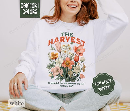 Fall Scripture Sweatshirt Comfort Colors, The Harvest Sweater,  Womenswear Fall Crewneck