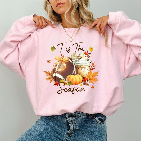 Fall Tis The Season Sweatshirt, Fall Football Sweatshirt, Pumpkin Spice Sweater, Fall Autumn Graphic Crewneck, Spooky Season Sweater, Cute Fall Sweatshirt for Girls, Comfy Long Sleeve Pullover, Women's Tops, Casual Womenswear, Comfort Fabric Cotton Top