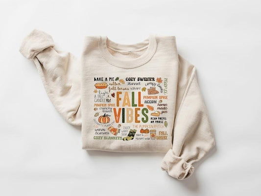 Fall Vibes Sweatshirt - Cotton Crewneck with Fall Vibes Design, Cozy Sweater, Pumpkin & Thanksgiving Themes, Casual Autumn Shirt