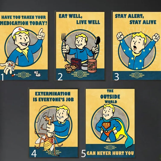 Fallout Poster Set Of 5, Instant Digital Download, Vault-Tec, Print Wall Art, Fallout Game, TV Show, High Resolution Printable
