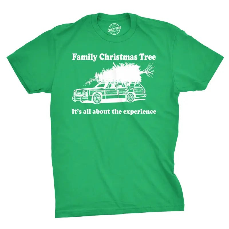 Family Christmas Tree T Shirt Funny Classic Holiday Moment Tee Mens Funny T Shirts Cool Tees Soft Stylish Casual Menswear Christmas Apparel for Men Funny Movie Short Sleeve Novelty Tees for Guys Green