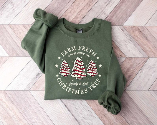 Farm Fresh Christmas Tree Sweatshirt, Christmas Tree Cake Shirt, Christmas Cake Sweatshirt, Christmas Crewneck, Christmas Shirt For Women,  For Men