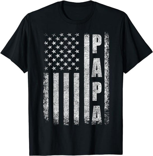 Father's Day T-Shirt, Gifts For Dad, Proud Papa Funny Fathers Day 2024 Gifts Dad America USA Flag T-Shirt Menswear Top