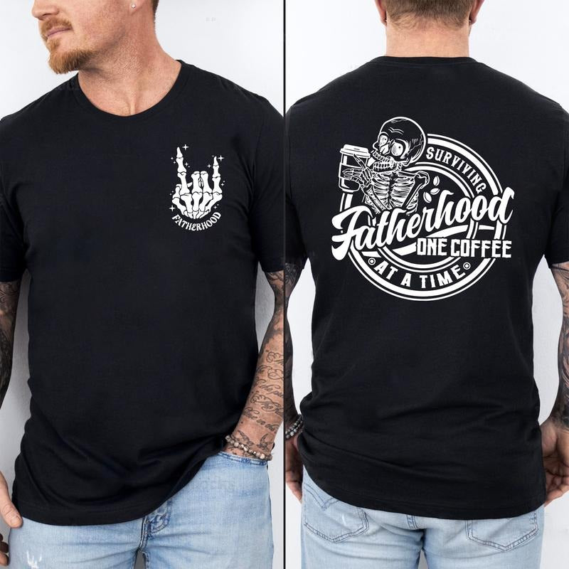 Fatherhood Front And Back Shirt, Surviving Fatherhood One Beer At A Time, Cool Dad Club Shirt, Dad Shirt, Funny Father Tee, Drinking Husband, Skeleton Shirt, Fathers Day Gift, Gift for Dad
