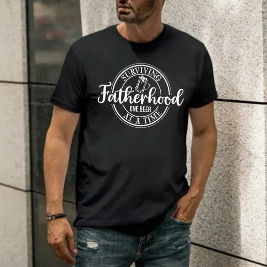 Fathers Day Gift, Funny Dad, Fatherhood Tshirt, Dad Gift, Beer Lover Dad Shirt,Surviving Fatherhood One Beer At A Time Tshirt, Unisex T-Shirt, Gifts For Man, Short Sleeve Tee Shirt, Gifts For Birthday Fathers Day