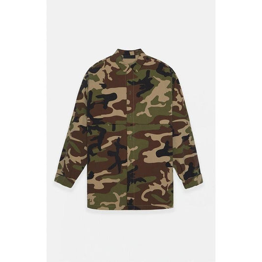 Fear of God Essentials Men's Woodland Camo Military Nylon Overshirt Jacket