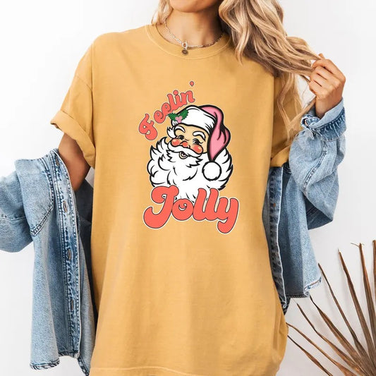 Feelin Jolly, Retro Santa, Christmas, Classic, Vintage, Xmas Tshirt, Christmas Comfort Colors Tshirt, Women's Graphic Tee, Xmas, Santa, Winter, Snow