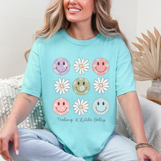Feeling A Little Salty, Flowers, Retro Smiley, Comfort Colors T-Shirt, Women's Comfort Colors Tee