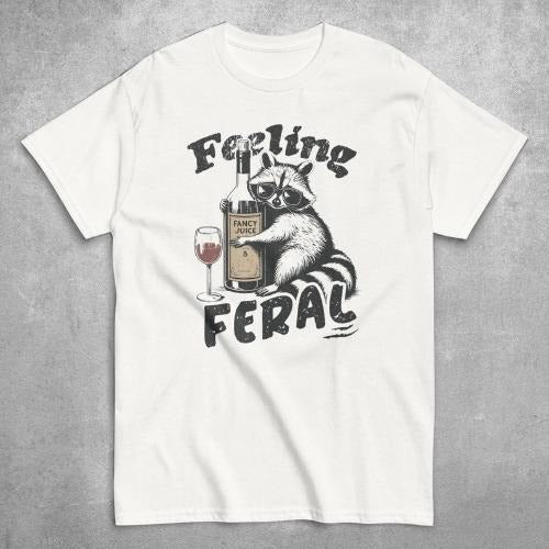 Feeling Feral Funny Raccoon Shirt, Sarcastic Trash Panda Vintage Tee, Adult Humor Oversized Retro Grunge T-Shirt, Raccoon in Sunglasses made in usa
