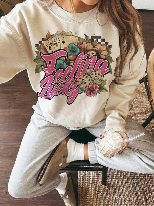 Feeling Lucky Sweatshirt, Turquoise Frame,Trendy Country Sweatshirt, Retro Western Sweater, Western Sweater Womenswear