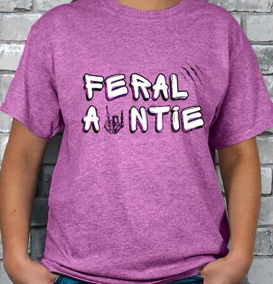 Feral Auntie T-shirt Casual Comfortable Fit Short Sleeve Top with Print Design