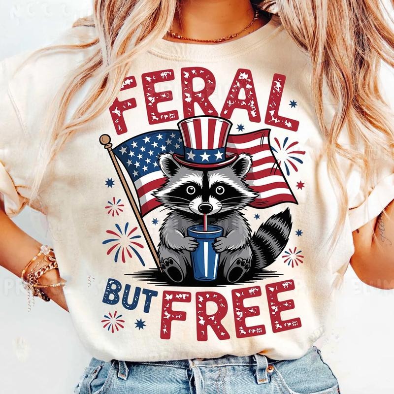 Feral But Free Shirt, Patriotic Raccoon Tee, Funny 4th of July, USA Freedom Shirt, Independence Day
