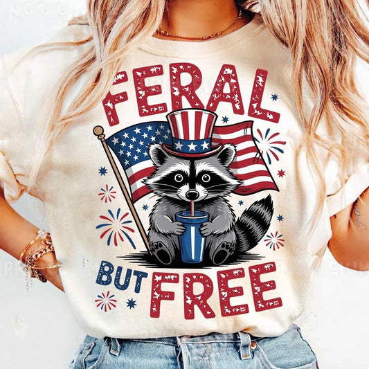 Feral But Free Shirt, Patriotic Raccoon Tee, Funny 4th of July, USA Freedom Shirt, Independence Day