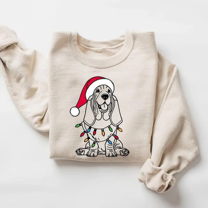 Festive Basset Hound Christmas Sweatshirt | Xmas Basset Hound Sweater | Christmas Hound Dog | Basset Hound Lover Gift | Holiday Dog Sweater