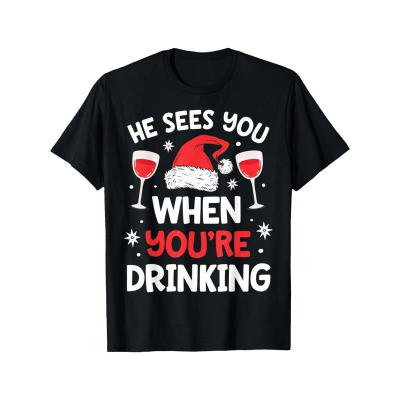 Festive Santa Hat Christmas Tee for Men & Women - Soft Cotton, Short Sleeve, Crew Neck - Perfect for Holiday Parties Made in USA