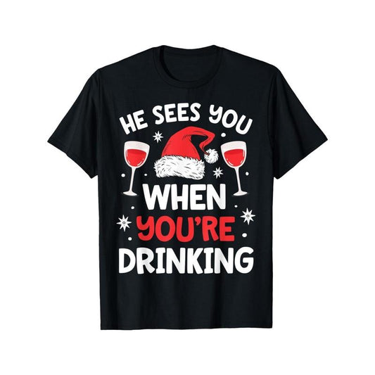 Festive Santa Hat Christmas Tee for Men & Women - Soft Cotton, Short Sleeve, Crew Neck - Perfect for Holiday Parties Made in USA